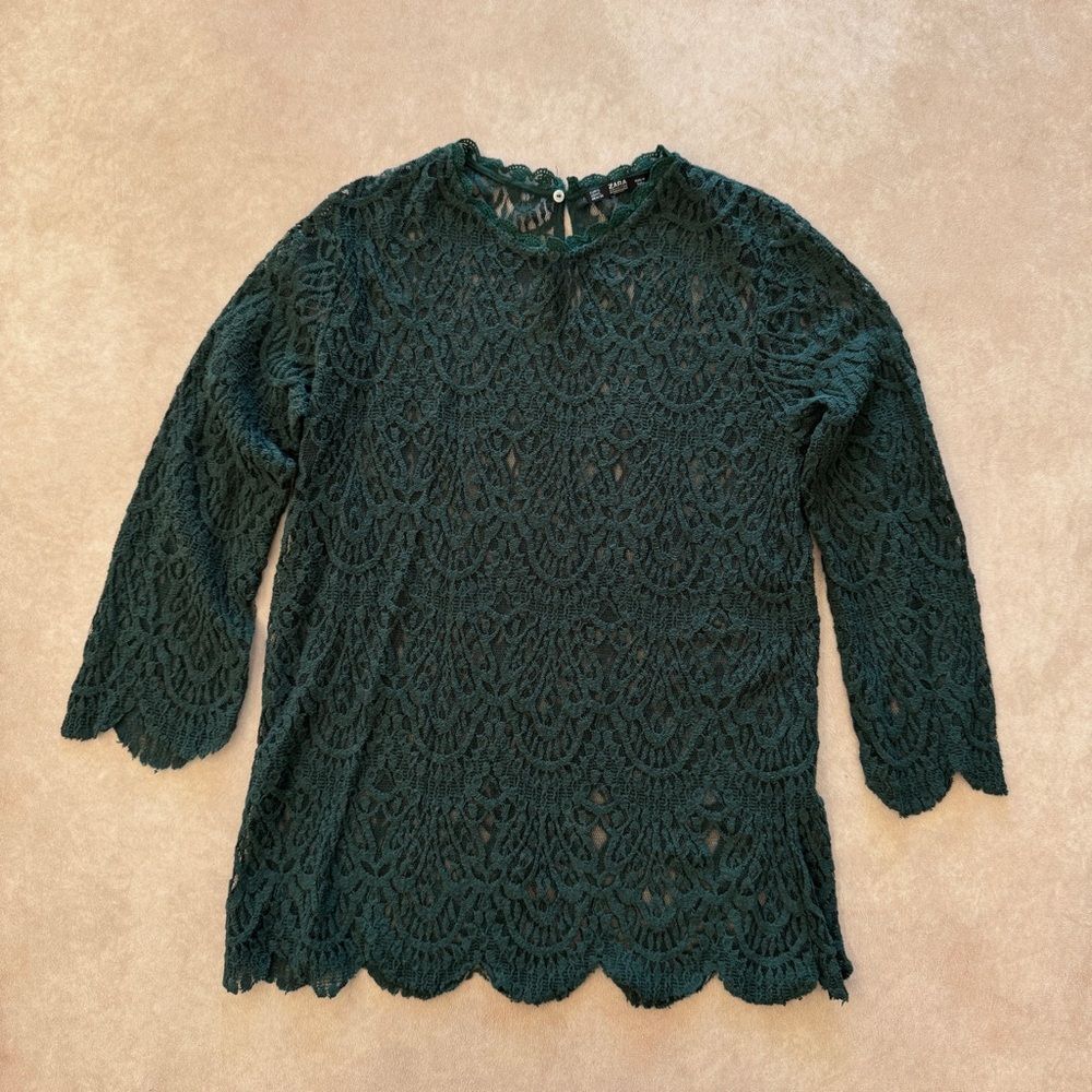 Zara Collection Green Lace Blouse • size large